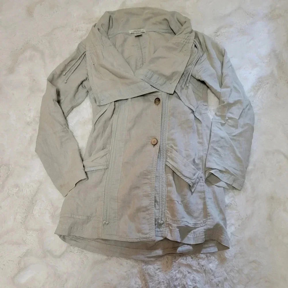 Prairie Underground Hemp Asymmetrical Full Zip Button Jacket Size XS Cargo Tan - Picture 1 of 8